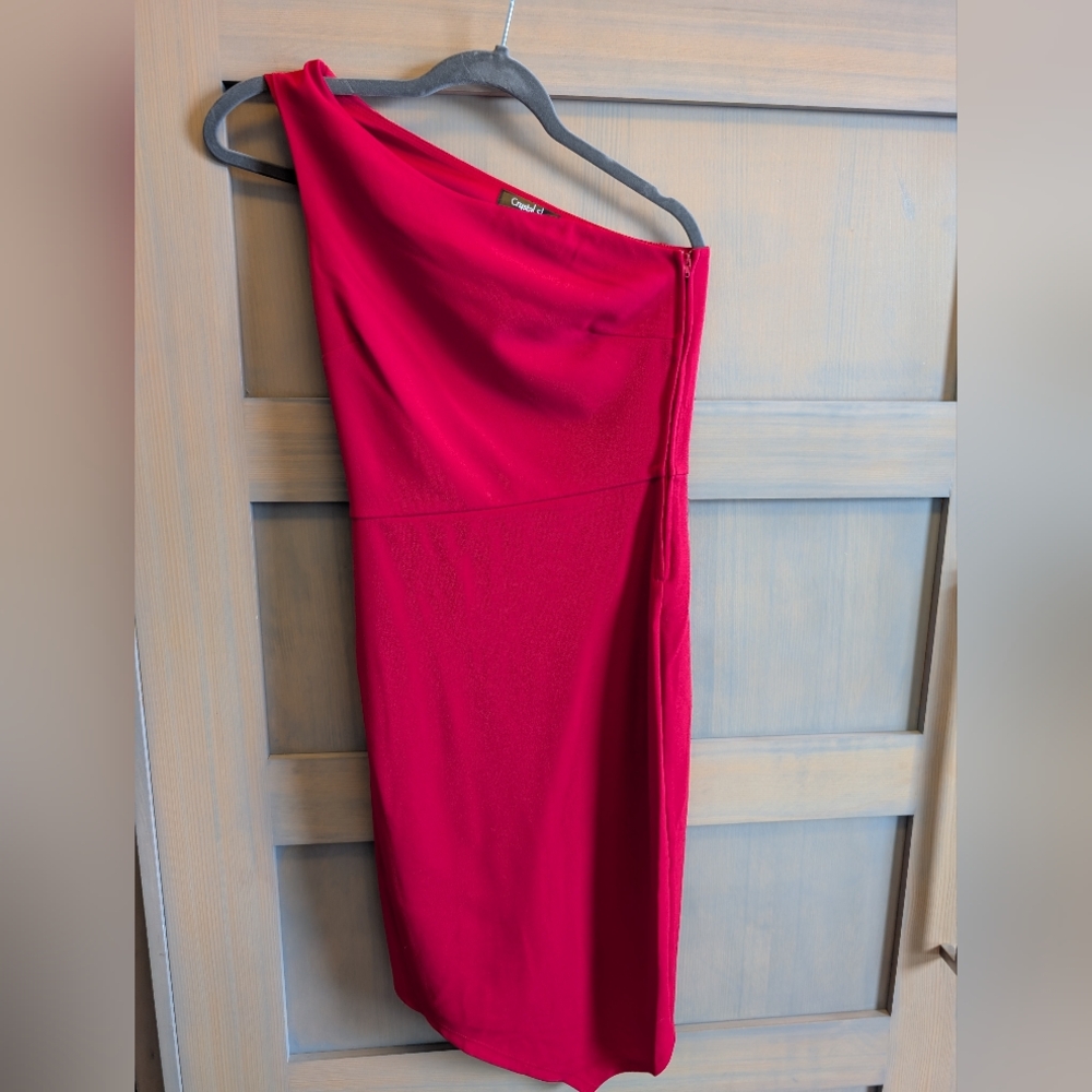 Women's Crystal Sky Red One Shoulder Asymmetrical Dress Size Small